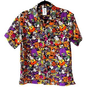 Disney Halloween Mickey and Friends‎ AOP Camp Shirt Sz S Disney Bounding OOTD